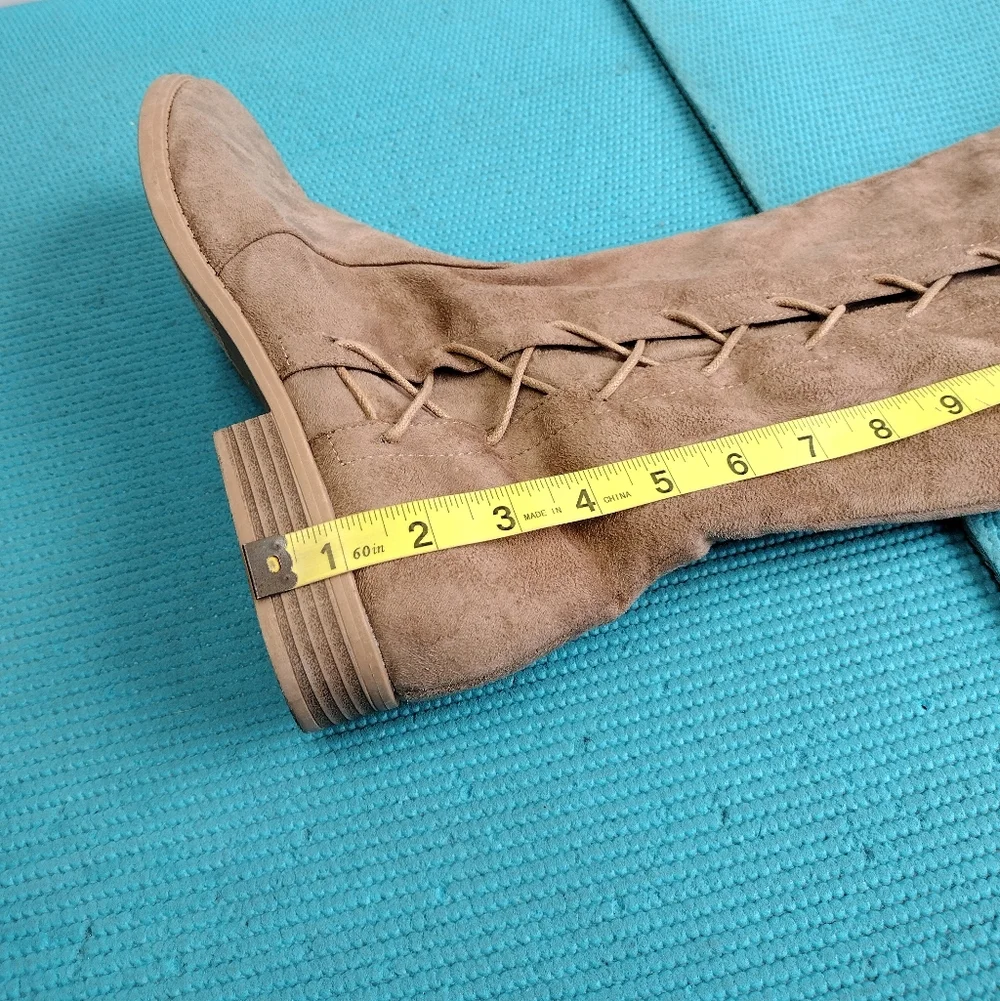 Bonnibel Lace-Up Faux Suede Over The Knee Boots Side Zip Sz 11
